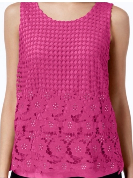INC International Concepts Tops - INC Sleeveless Fuchsia Crochet Lace Tank Top w/ Rhinestones, Size Lp, NWOT